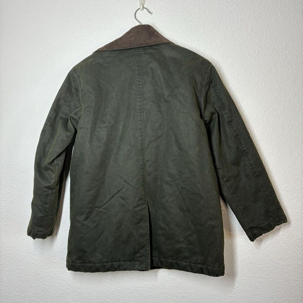 Mango Waxed Effect Barn Jacket Womens XS Green Corduroy Collar Plaid Lined - Picture 16 of 16